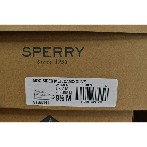 Sperry Womens 9.5 Moc-Sider Olive Metallic Camo Microfleece Lined Slip On Shoes - Picture 10 of 10